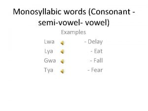 Monosyllabic words Consonant semivowel vowel Examples Lwa Delay