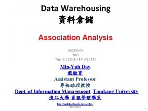 Data Warehousing Association Analysis 992 DW 06 MI