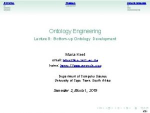 RDBMSs Thesauri Natural language Ontology Engineering Lecture 8