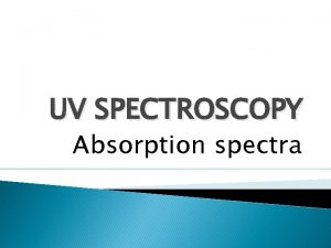 UV SPECTROSCOPY Absorption spectra Introduction UV spectroscopy involves