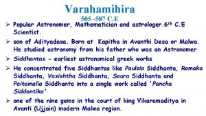 Varahamihira 505 587 C E Popular Astronomer Mathematician