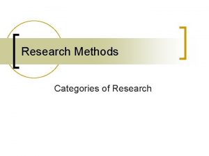 Research Methods Categories of Research Categories of Research