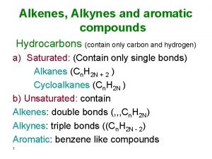 Alkenes Alkynes and aromatic compounds Hydrocarbons contain only