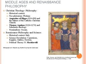 MIDDLE AGES AND RENAISSANCE PHILOSOPHY Christian Theology Philosophy