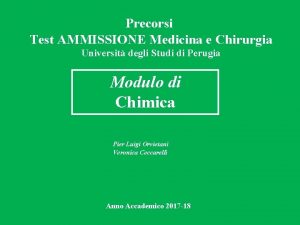 Precorsi Test AMMISSIONE Medicina e Chirurgia Universit degli