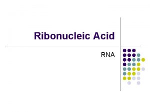 Ribonucleic Acid RNA The structure of ribonucleic acid