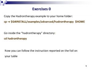 Exercises 0 Copy the Hadrontherapy example to your