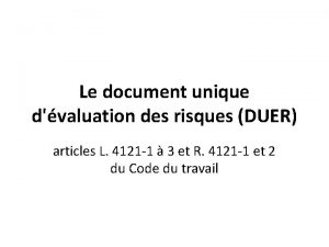 Le document unique dvaluation des risques DUER articles