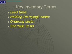 Inventory Management Key Inventory Terms Lead time u