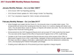 2017 Oracle EBS Monthly Release Summary January Monthly