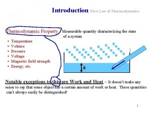 Introduction First Law of Thermodynamics Thermodynamic Property Measurable