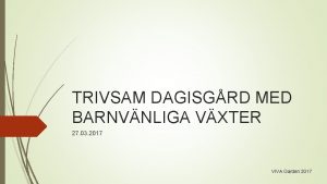 TRIVSAM DAGISGRD MED BARNVNLIGA VXTER 27 03 2017