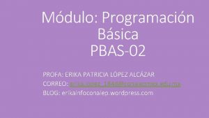 Mdulo Programacin Bsica PBAS02 PROFA ERIKA PATRICIA LPEZ