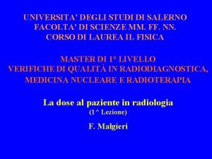 UNIVERSITA DEGLI STUDI DI SALERNO FACOLTA DI SCIENZE