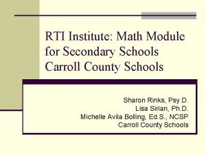 RTI Institute Math Module for Secondary Schools Carroll