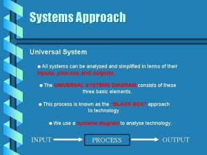 Systems Approach Universal System All systems can be