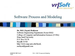 Software Process and Modeling Dr M E Fayad