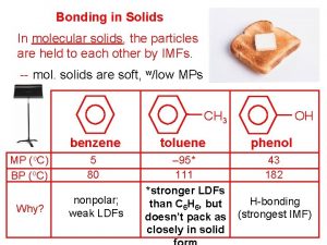 Bonding in Solids In molecular solids the particles