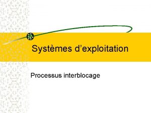 Systmes dexploitation Processus interblocage Introduction De nombreuses applications