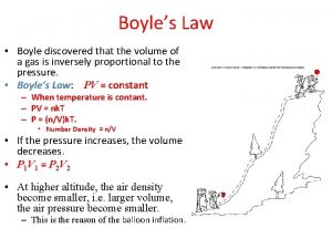 Boyles Law Boyle discovered that the volume of