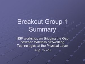 Breakout Group 1 Summary NSF workshop on Bridging