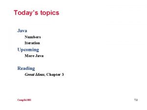 Todays topics Java Numbers Iteration Upcoming More Java