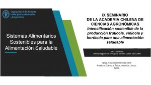 Sistemas Alimentarios Sostenibles para la Alimentacin Saludable IX