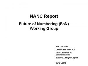 NANC Report Future of Numbering Fo N Working