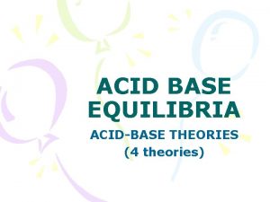 ACID BASE EQUILIBRIA ACIDBASE THEORIES 4 theories ARRHENIUS