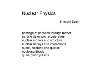 Nuclear Physics Shin Ichi Esumi passage of particles