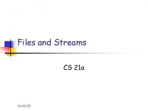 Files and Streams CS 21 a 100205 File