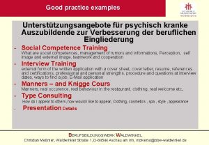 Good practice examples Untersttzungsangebote fr psychisch kranke Auszubildende