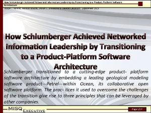 How Schlumberger Achieved Networked Information Leadership by Transitioning