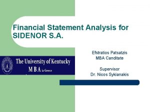 Financial Statement Analysis for SIDENOR S A Efstratios