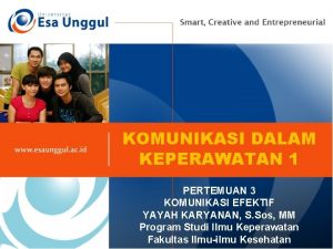 KOMUNIKASI DALAM KEPERAWATAN 1 PERTEMUAN 3 KOMUNIKASI EFEKTIF