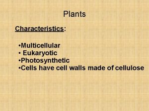 Plants Characteristics Multicellular Eukaryotic Photosynthetic Cells have cell