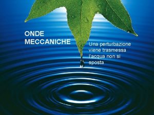 ONDE MECCANICHE Una perturbazione viene trasmessa lacqua non