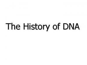 The History of DNA 1 Griffith experiment showed