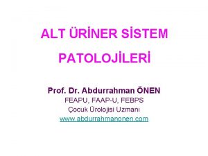 ALT RNER SSTEM PATOLOJLER Prof Dr Abdurrahman NEN