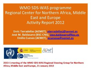 WMO SDSWAS programme Regional Center for Northern Africa