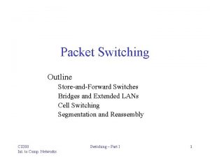 Packet Switching Outline StoreandForward Switches Bridges and Extended