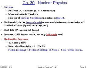 Ch 30 Nuclear Physics Nucleus Nucleons A Protons