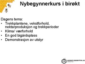 Nybegynnerkurs i birkt Dagens tema Trekkplantene vekstforhold nektarproduksjon