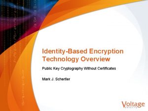 IdentityBased Encryption Technology Overview Public Key Cryptography Without