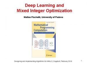 Deep Learning and Mixed Integer Optimization Matteo Fischetti