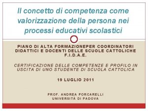 Il concetto di competenza come valorizzazione della persona