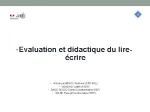 Evaluation et didactique du lire crire Anim par