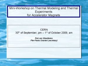 MiniWorkshop on Thermal Modeling and Thermal Experiments for