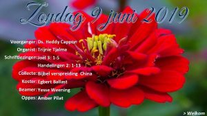 Zondag 9 juni 2019 Voorganger Ds Heddy Cappon