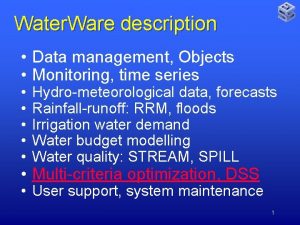 Water Ware description Data management Objects Monitoring time